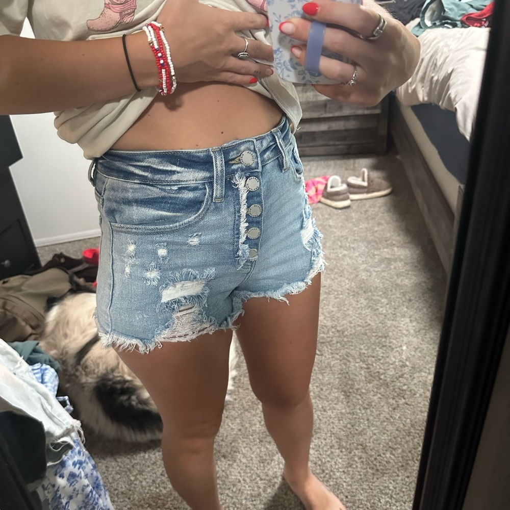 KanCan High Waist Blue Distressed Cut-Off Shorts